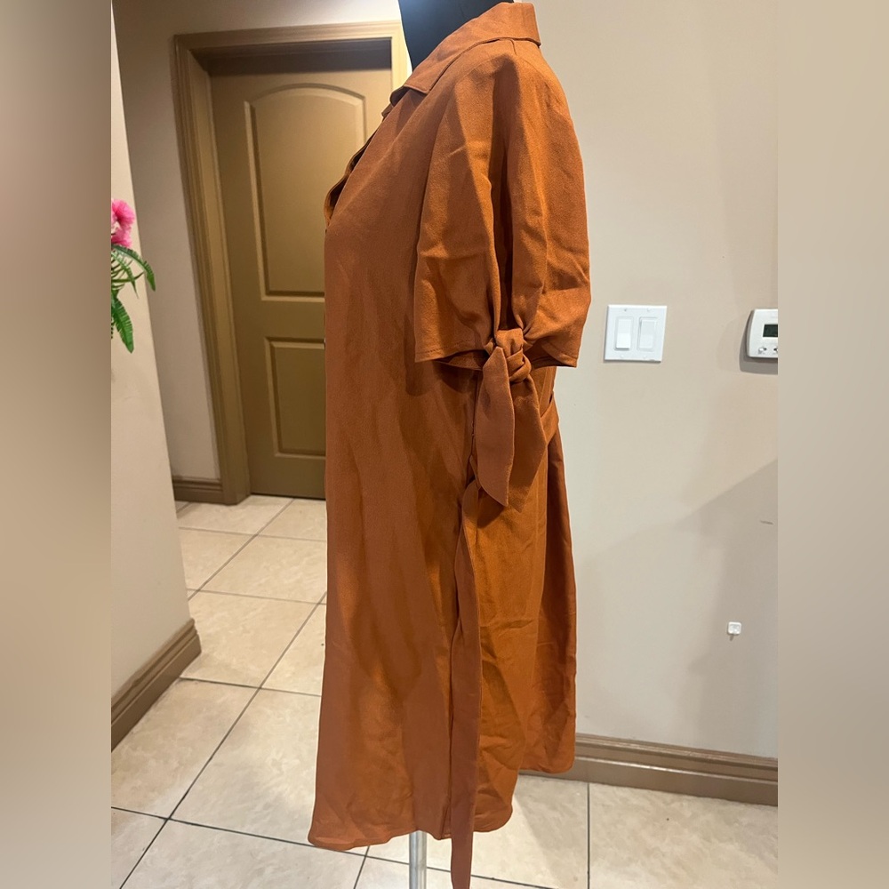 Elegant Button-Front Midi Dress in Terracotta - Picture 5 of 6